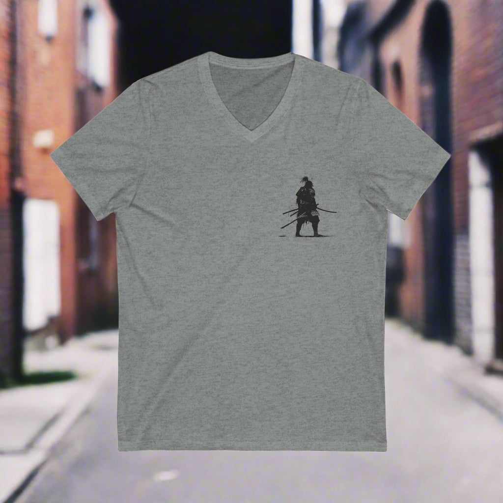 dark grey Red Warrior Spirit Unisex V-Neck Tee - Samarai Fighter Bold Design for Adventurers