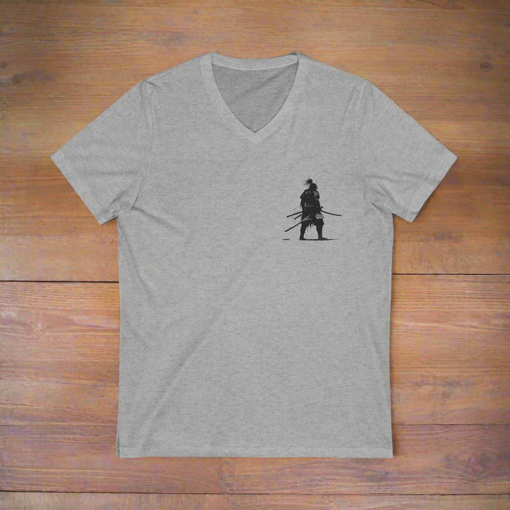grey Warrior Spirit Unisex V-Neck Tee -  Samarai Fighter Bold Design for Adventurers