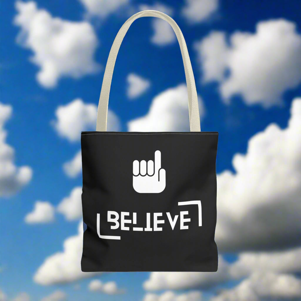 Women's Black White BELIEVE casual tote bag