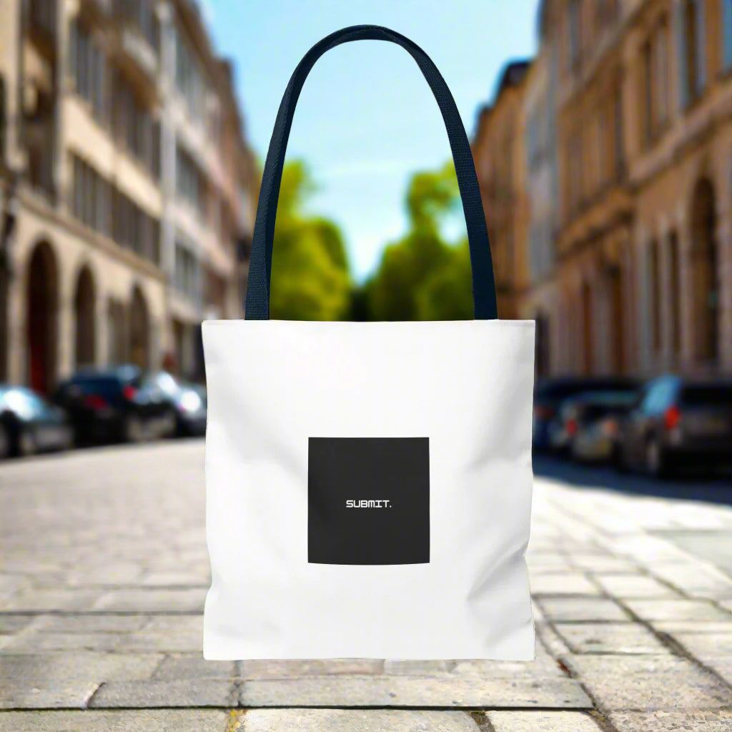 Women's Black White BELIEVE submit muslimah casual tote bag black strap