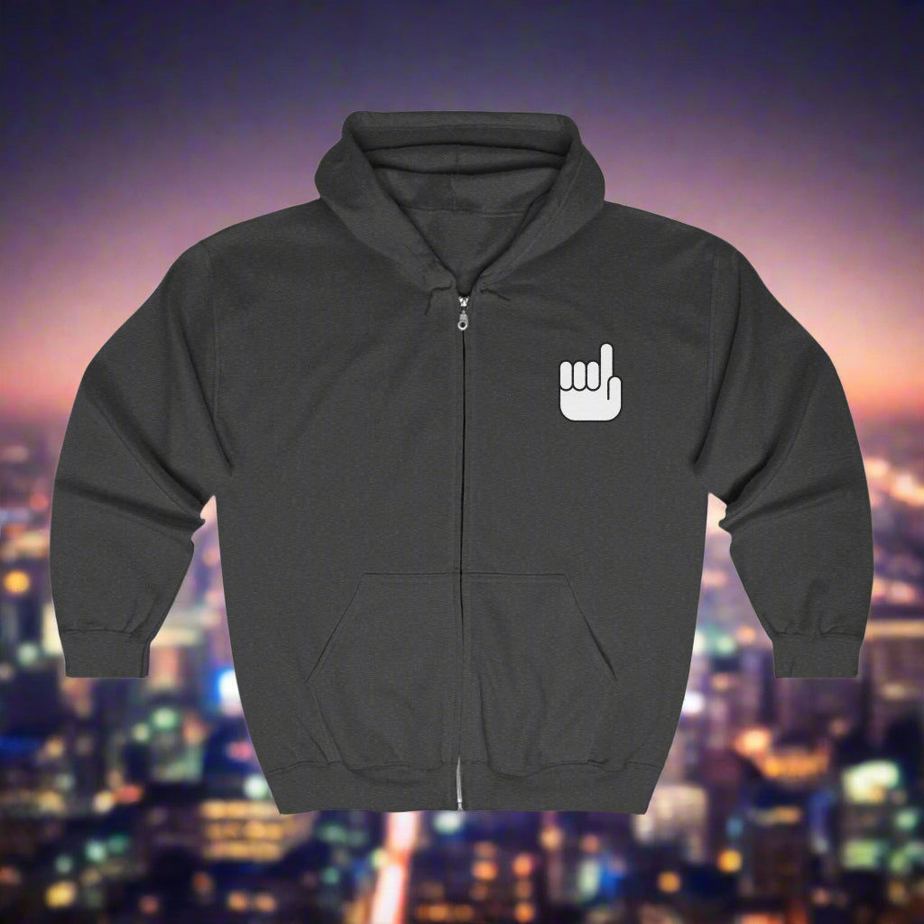 Casual Black Zip Hoodie with Hand Design