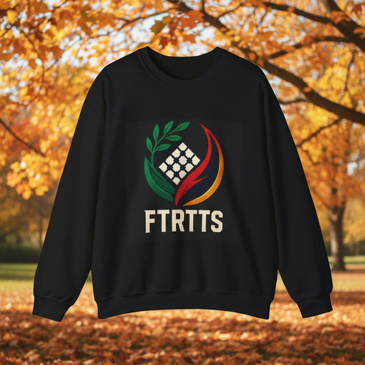 Black sweatshirt with colorful logo and 'FTRTTS' text on a white background