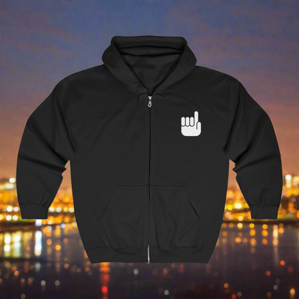 Casual Black Zip Hoodie with Hand Design